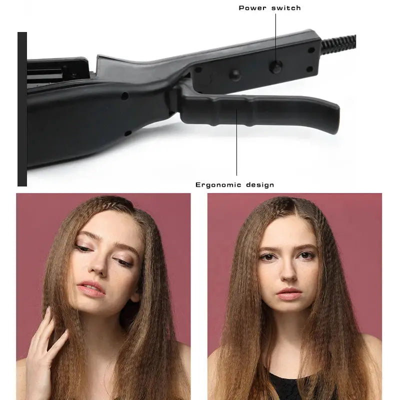 Simples Market professional hair curler wand with ceramic corrugated wave plates and clip, black ergonomic handle