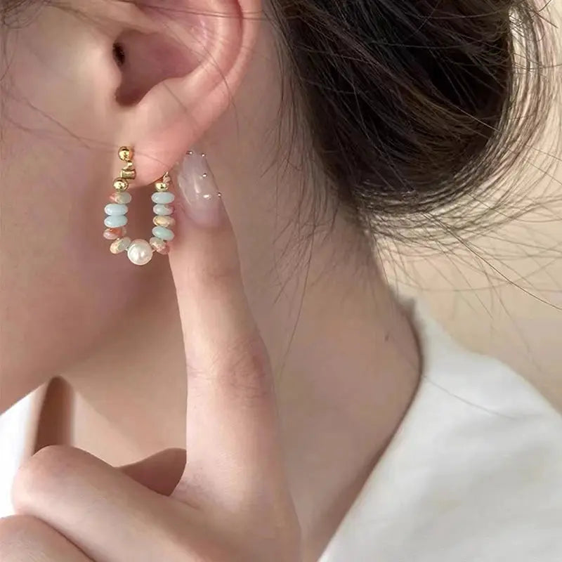 Vacation Style Simulated Pearl Beaded Drop Earrings With Pendant For Women And Girls Fashion Jewelry