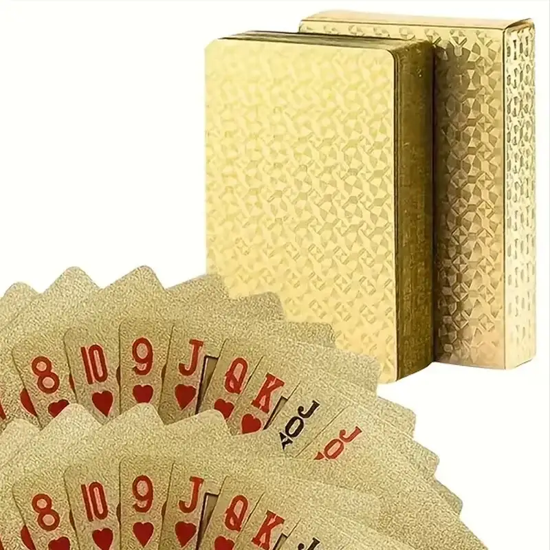 Golden Color Waterproof Playing Cards Set For Poker Nights And Magic Tricks Gift Collection