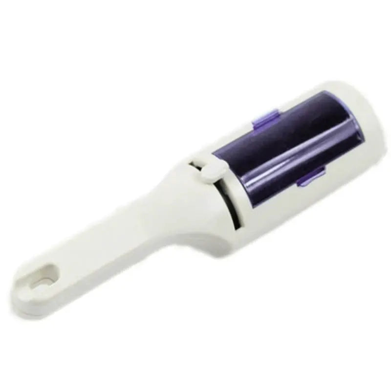 Simples Market electrostatic lint roller with white handle and purple roller, handheld pet hair remover