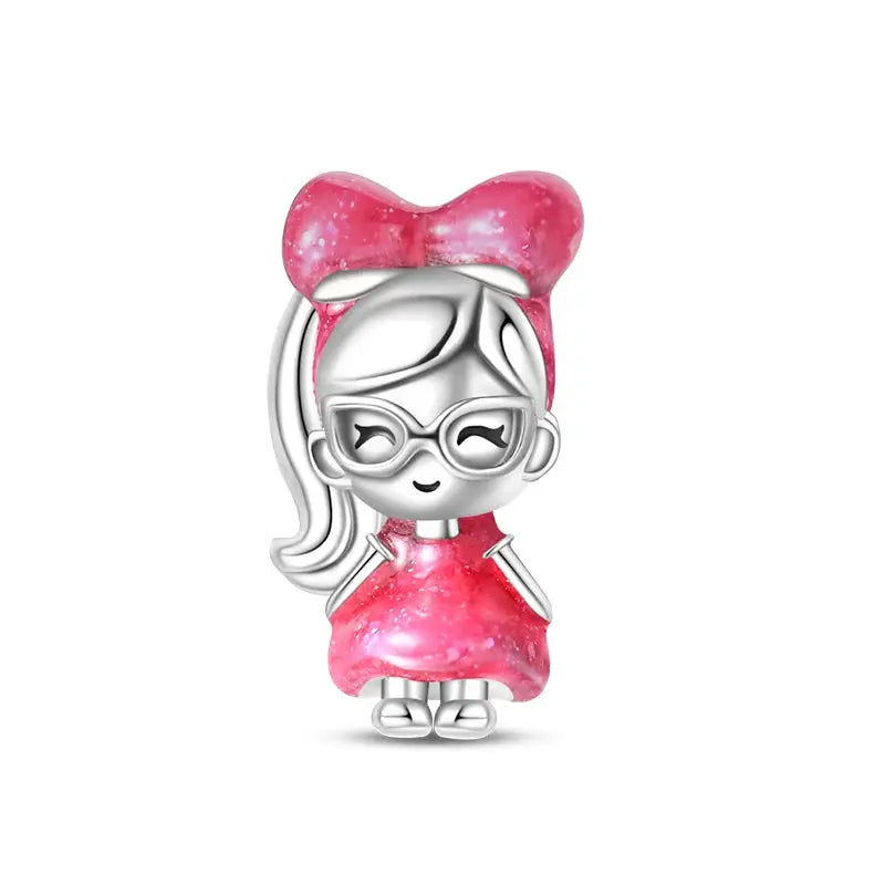 925 Silver Plated Magic Mirror Perfume Princess Angel Pink Charms Beads Fit Pandach 925 Bracelet Fine DIY Jewelry