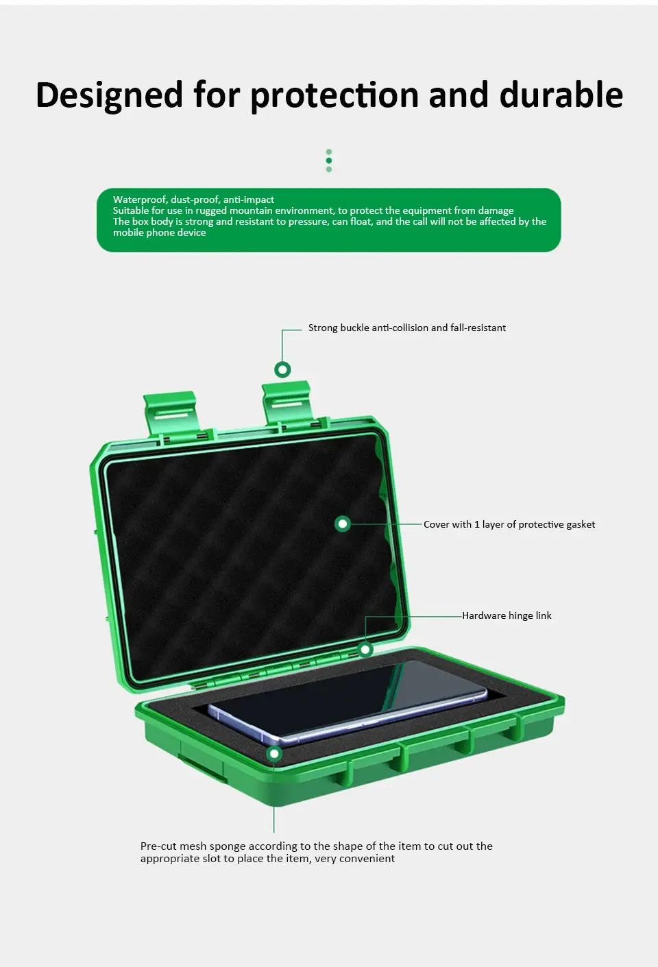 Simples Market 1pc green waterproof storage case with foam interior and secure latches