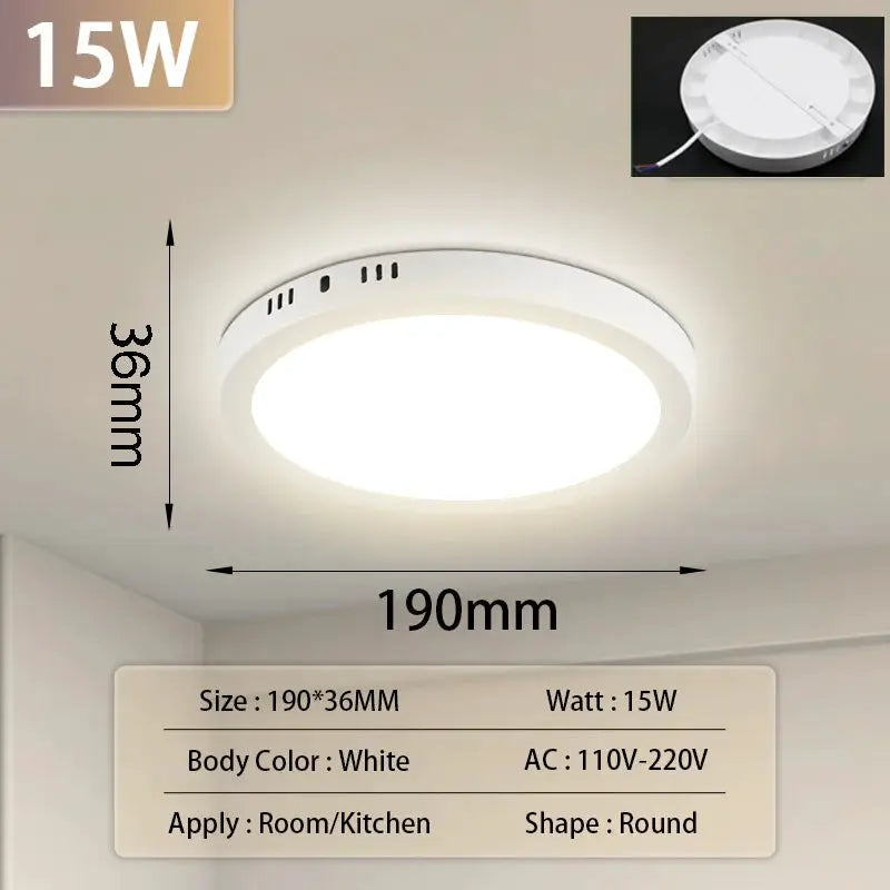 LED ceiling lamp by Simples Market, round white panel, 15W, 190x36mm for living room or kitchen