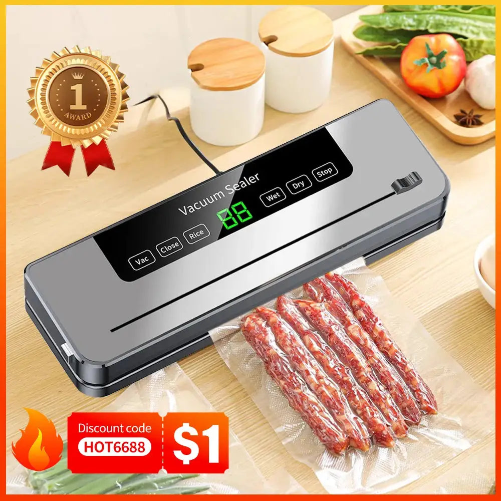 Electric Vacuum Sealer For Food Storage Dry And Wet Sealing With Touch Button Built In Cutter For Kitchen