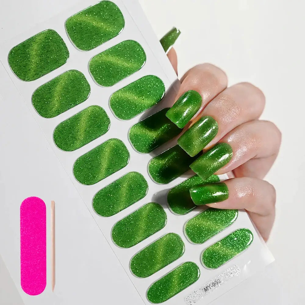 Simples Market green glitter semi-cured gel nail wrap sheet for full-cover manicures