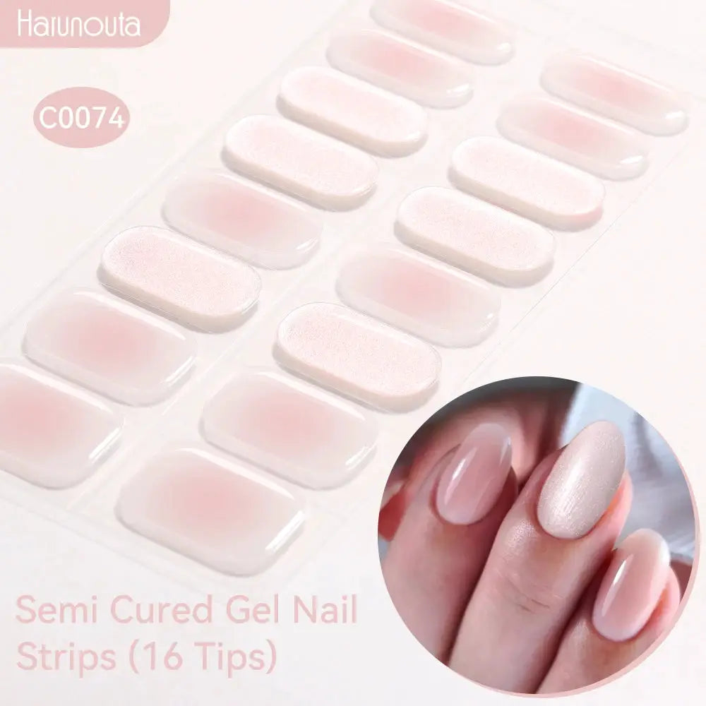 Gel nail strips gradient aurora pink, sparkly semi-cured finish; 16 tips, Simples Market