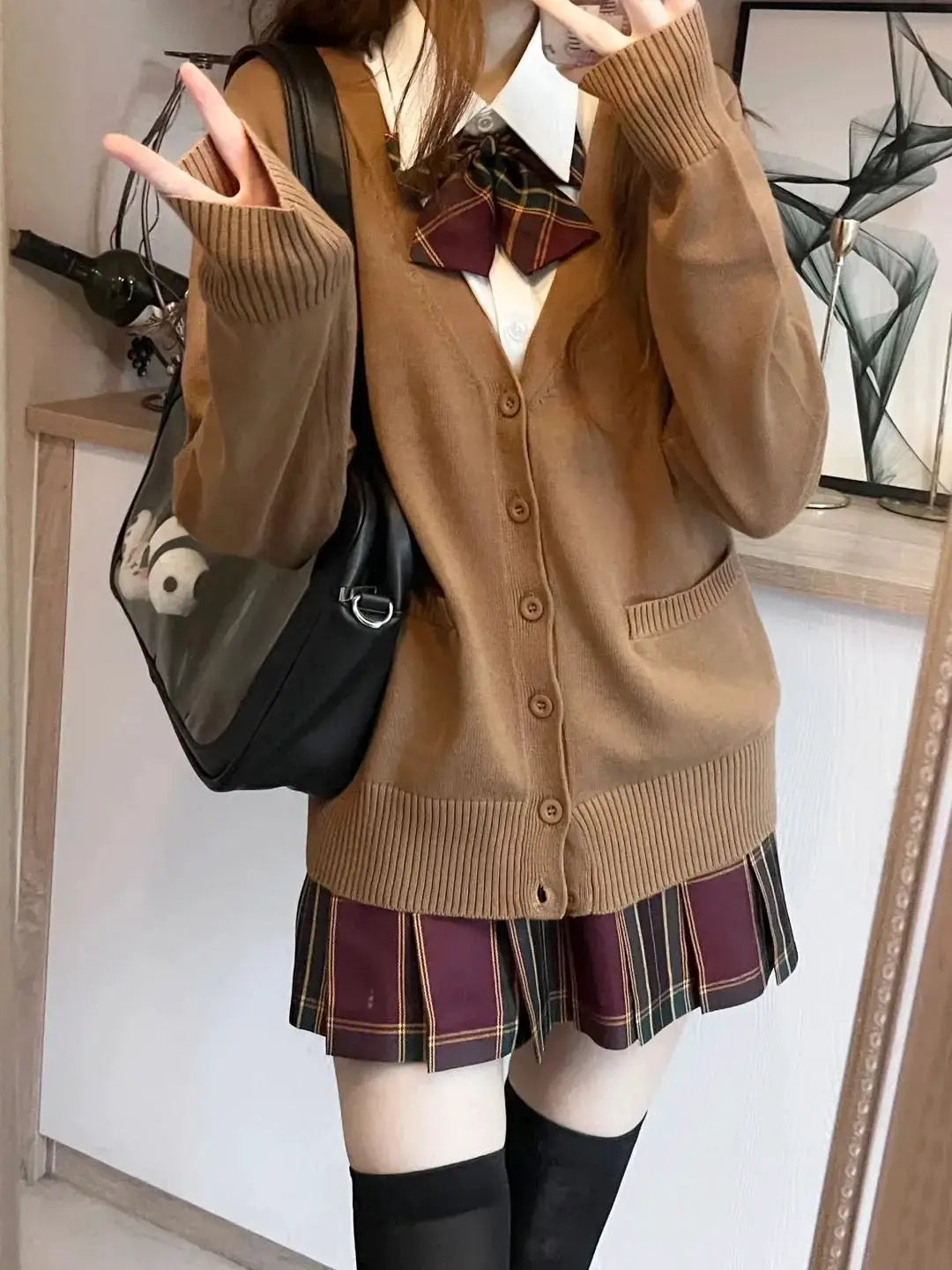 NewJK Uniform Solid Color V Neck Knitted Sweater Slim Fit Cotton Blend for Autumn and Winter