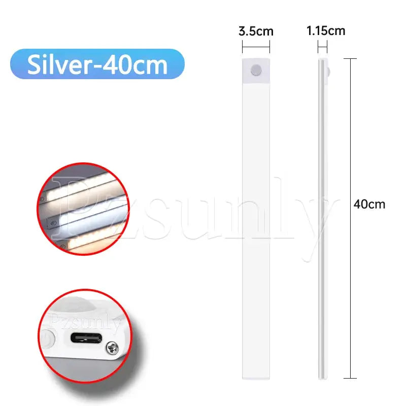 USB Rechargeable LED Bar Light With Motion Sensor For Kitchen Wardrobe Cabinet Lighting 30cm 40cm 50cm
