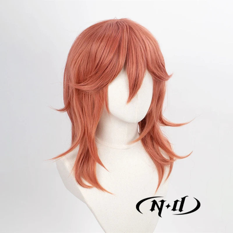 ND Angel Devil cosplay wig in rose-orange, layered heat-resistant hairpiece for Chainsaw Man cosplay by Simples Market