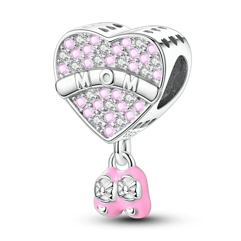 Mother's Day 925 Sterling Silver Heart Charms Beads Dangle For Bracelets Love Mom Jewelry Gift