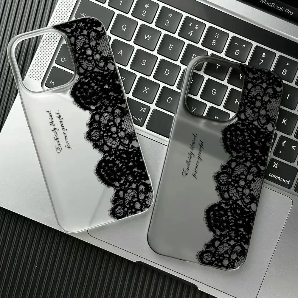LaceGuard Black Lace Phone Case Shockproof Clear Protection for iPhone 11 to 17 Pro Max