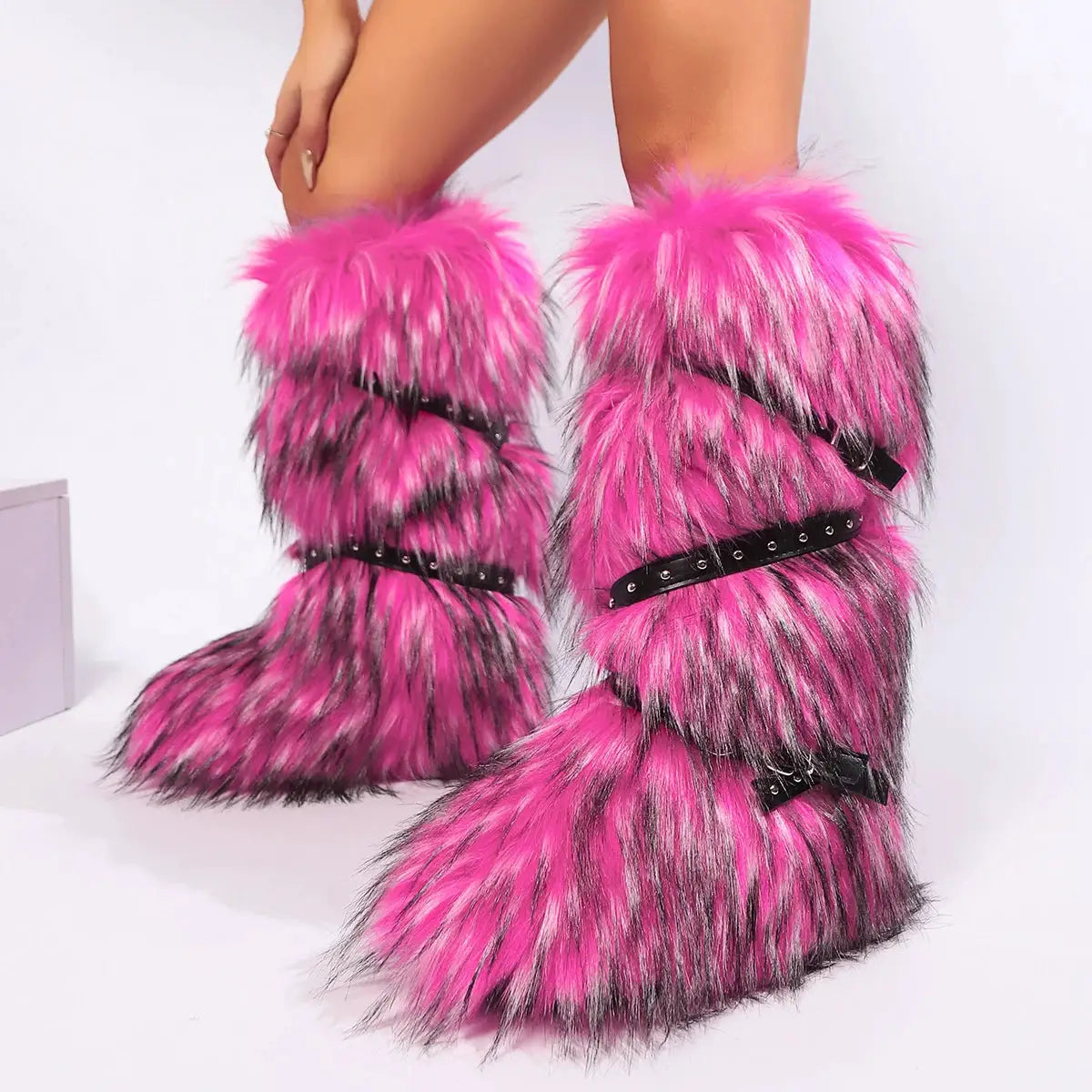 SnowNest Winter Faux Fur Snow Boots For Women Warm Plush Lined Platform Over Knee Boots