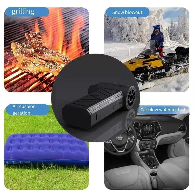 High Speed Handheld Multi Function Blower Fan Hair Dryer Balloon Inflator Air Mattress Camping Torch USB Rechargeable