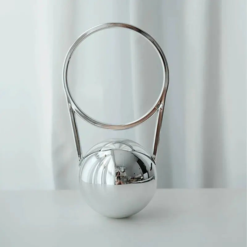  Luxury evening clutch with circular chrome ball handle and silver-tone body, Simples Market