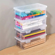 Set Of 4 Large Transparent Polypropylene Storage Boxes With Lids For Office Supplies, Pencils, And Crafts
