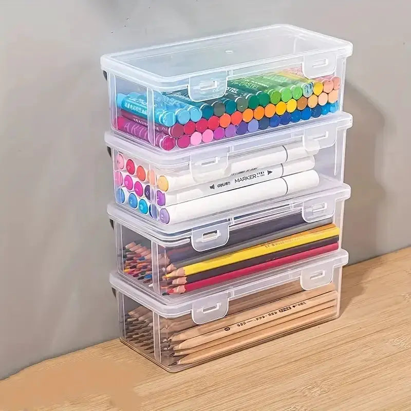 Set Of 4 Large Transparent Polypropylene Storage Boxes With Lids For Office Supplies, Pencils, And Crafts