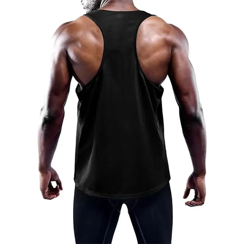 Running tank top for men, black sleeveless gym vest by Simples Market.
