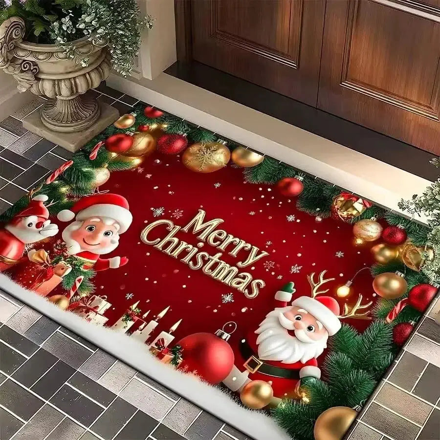 Christmas Tree Santa Claus Elk Entrance Doormat Anti Slip Floor Mat for Entry Door
