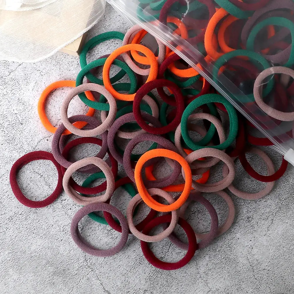 NovaHair 50 Pcs Mixed Colors Hair Bands 4 Cm Elastic Hair Ties Ponytail Holders Gentle Hold For Everyday Ponytails