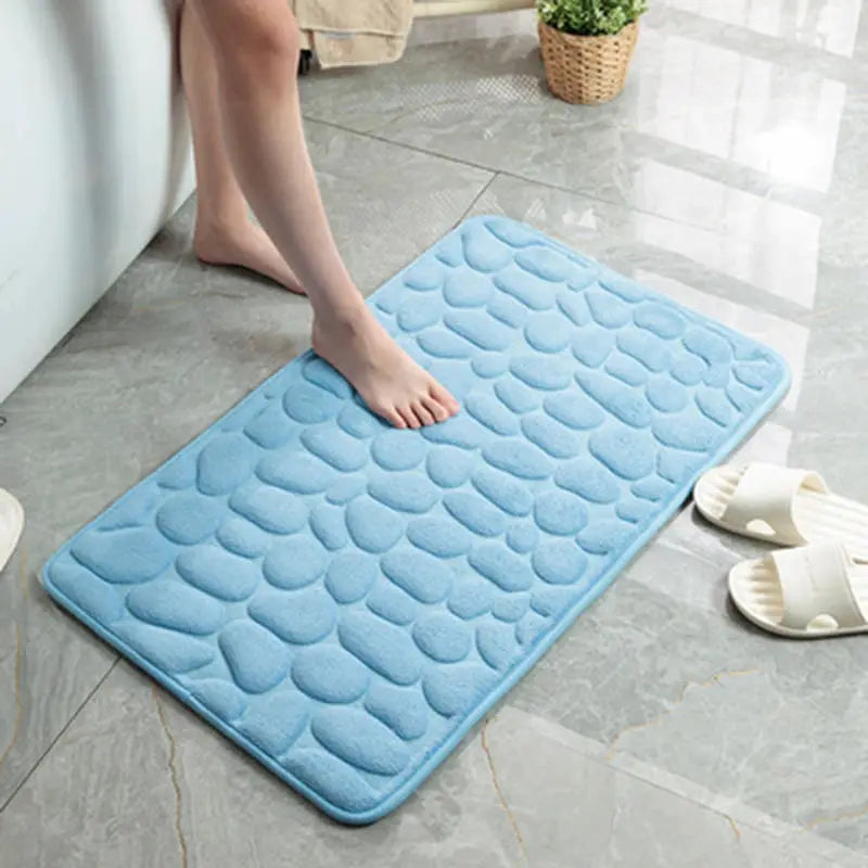 CobbleSafe Cobblestone Embossed Memory Foam Bath Mat With Non Slip Backing For Superior Absorption