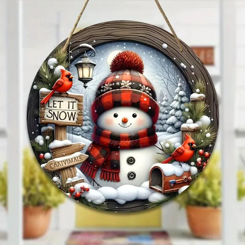 7.9 Inch Acrylic Snowman Christmas Wreath Centerpiece Hanging Ornament for Wall or Door Decor