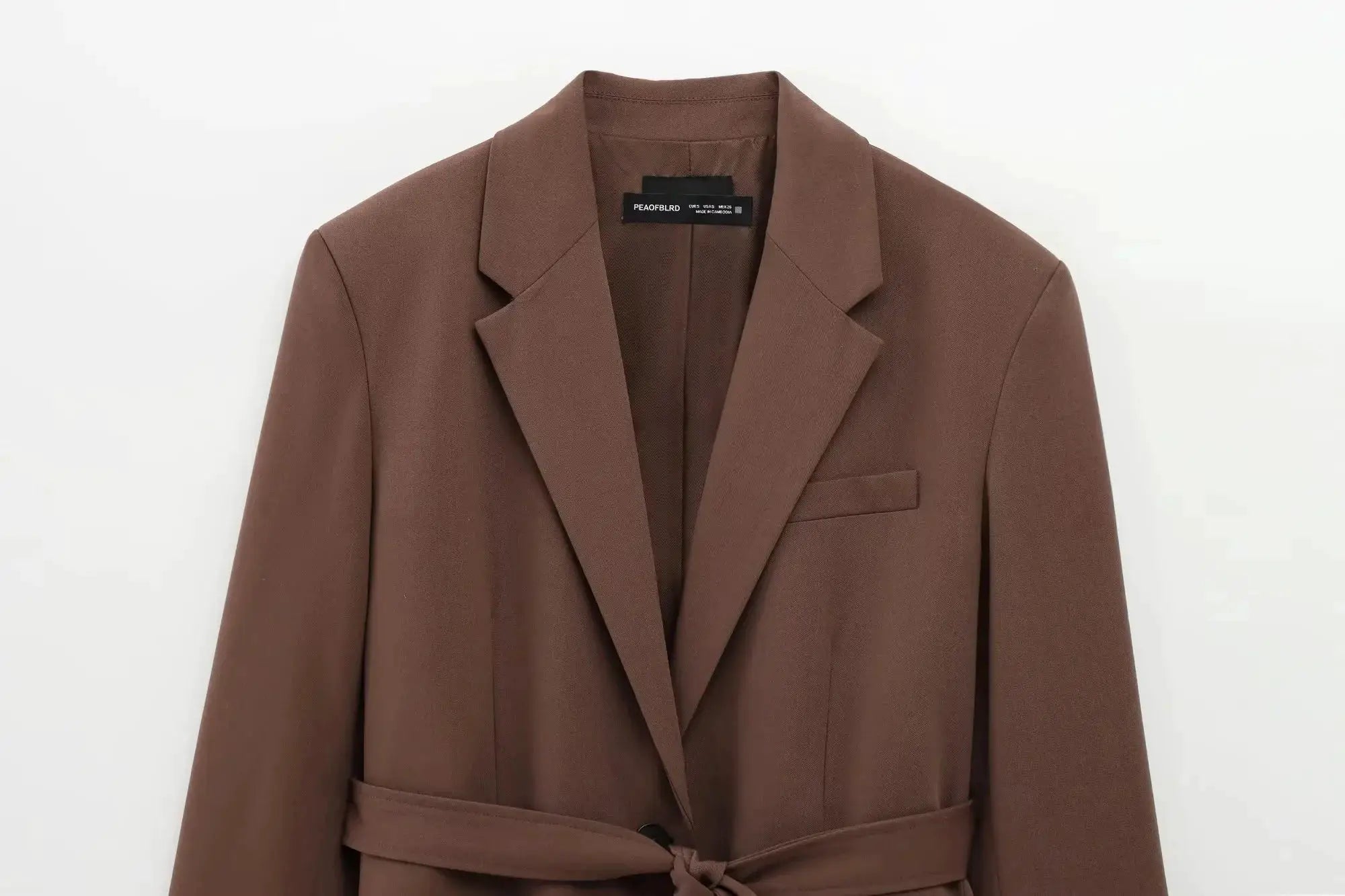 Brown blazer with waist belt for women's office suit by Simples Market