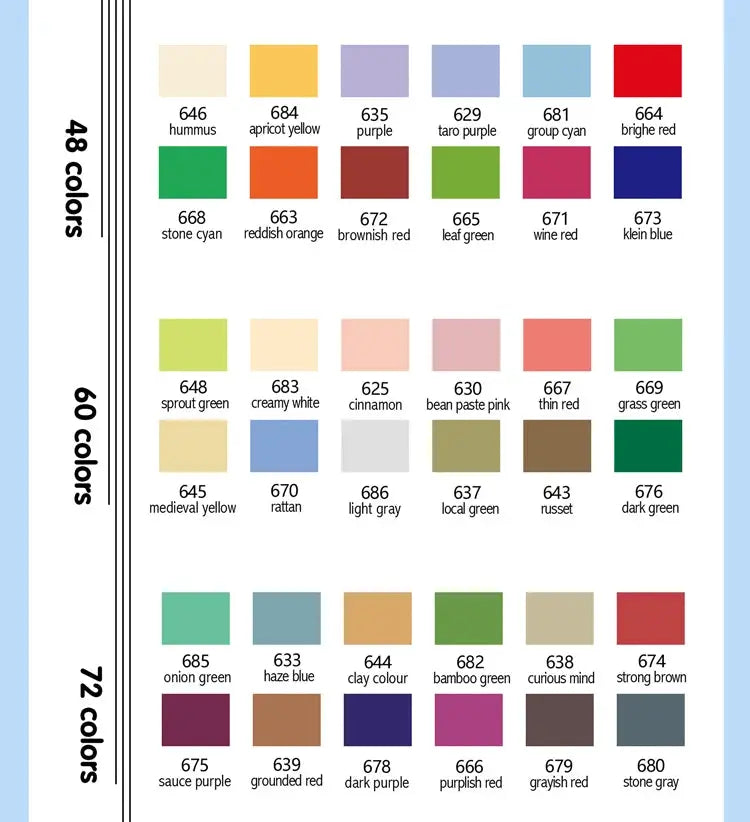 12-120 colors waterproof acrylic marker pens with soft brush nib by Simples Market; color swatch chart
