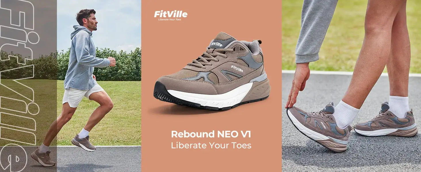 FitVille men's walking shoe in taupe with white sole; wide width, arch support for flat feet