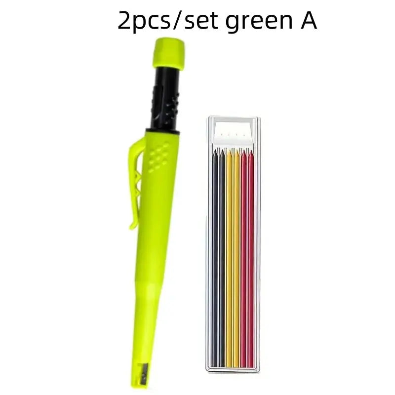 Solid carpenter pencil set, 2pc neon green by Simples Market with built-in sharpener