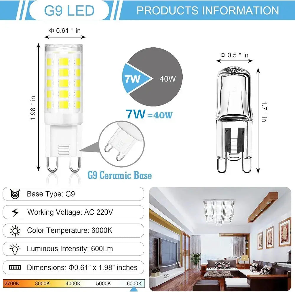 10 Pack G9 LED Bulbs 7W Ceramic SMD 2835 Warm White Cool White Spotlight 220 240V Replace Halogen