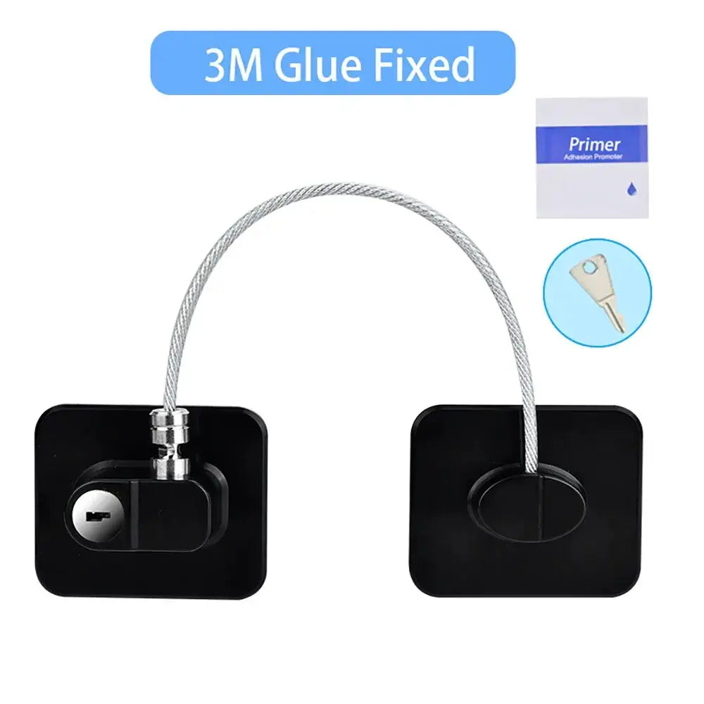 Baby safety lock cable with black plastic plates and stainless steel wire, includes key by Simples Market