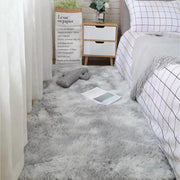 Soft fluffy gray shag area rug for bedroom, plush bedside rug with non-slip backing