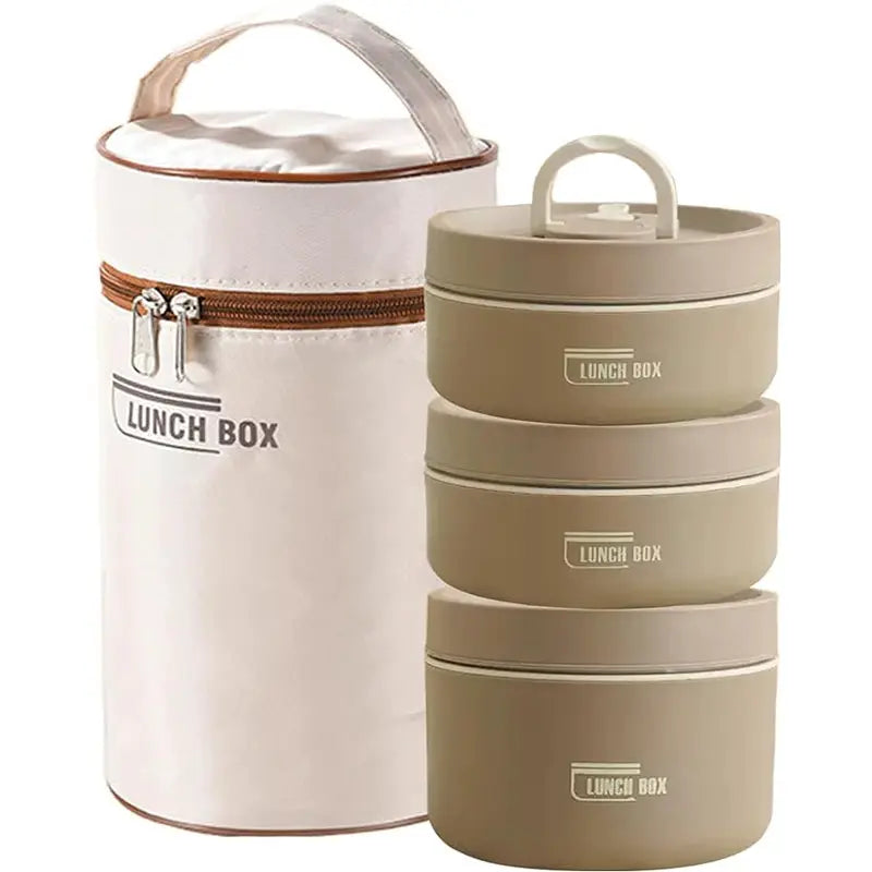 UrbanChef Portable Insulated Stainless Steel Lunch Container Set With 3 Stackable Carriers Keeps Food Hot Or Cold