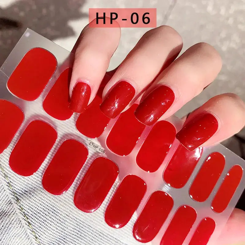 Simples Market HP-06 red gel nail wraps sheet; full-cover semi-cured nail decals for quick UV-curable manicure