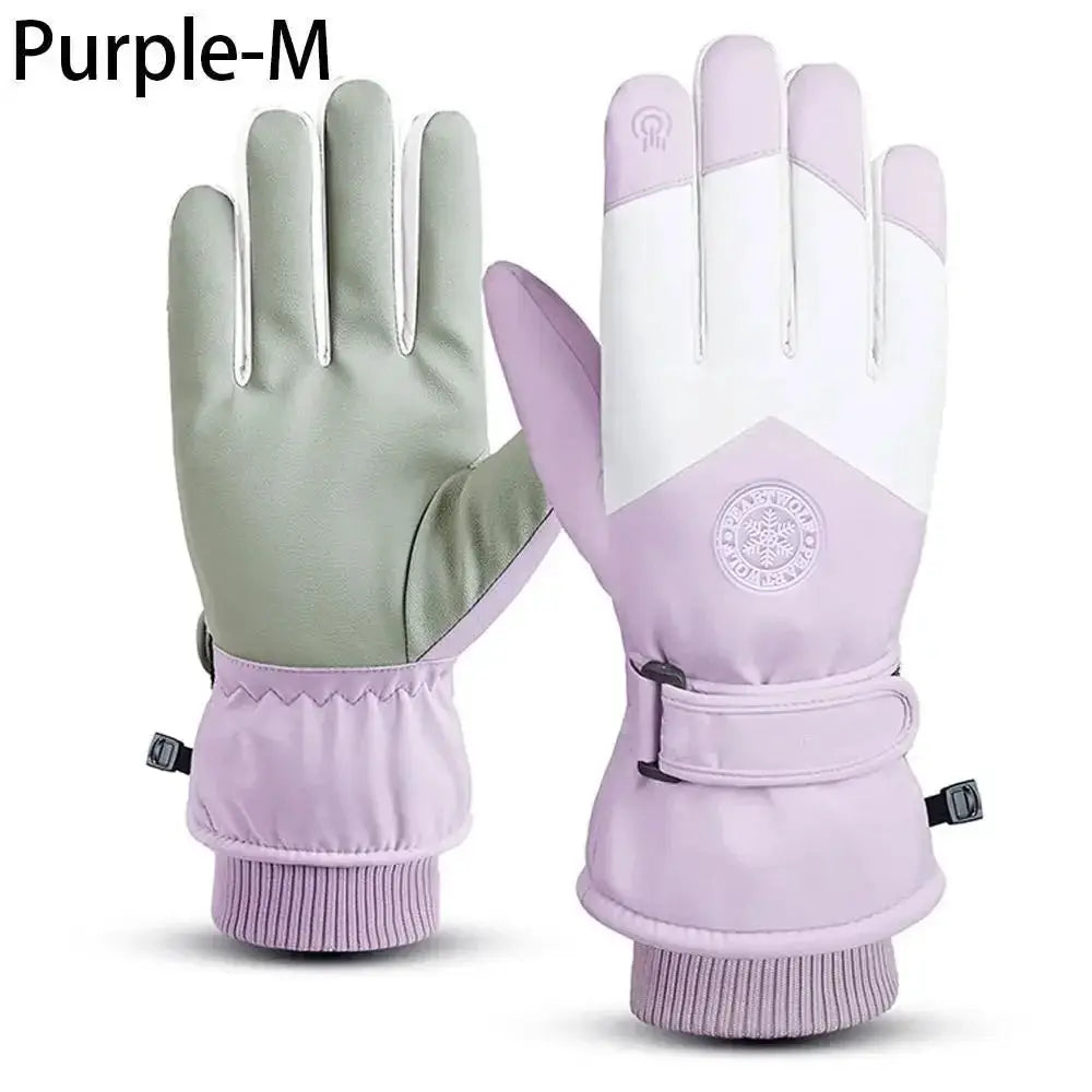 Winter Snowboard Ski Gloves PU Leather Non Slip Touchscreen Waterproof Fleece Warm Riding Gloves For Motorcycle Cycling