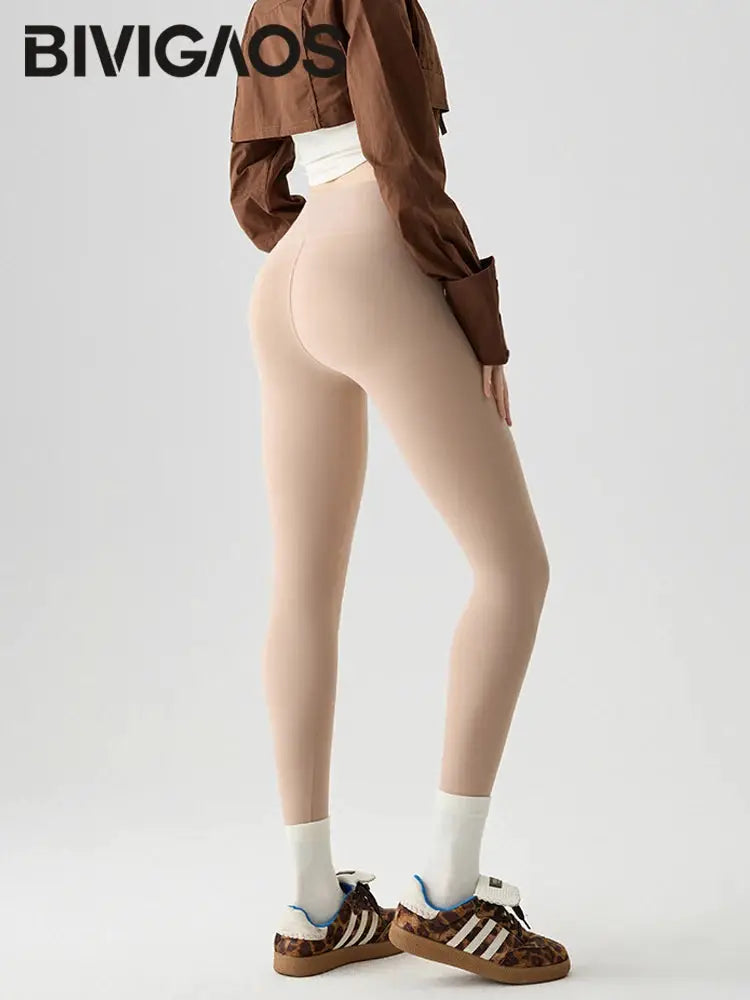 BIVIGAOS seamless leggings in beige for women, stretchy athletic tights