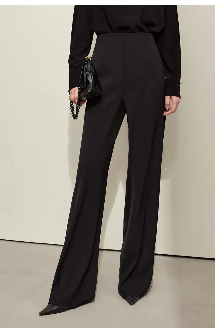 Women's black wide-leg office pants, high-waisted, solid color