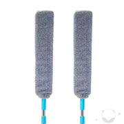Telescopic extendable long-handle mop with bendable head, two blue handles and gray microfiber rollers
