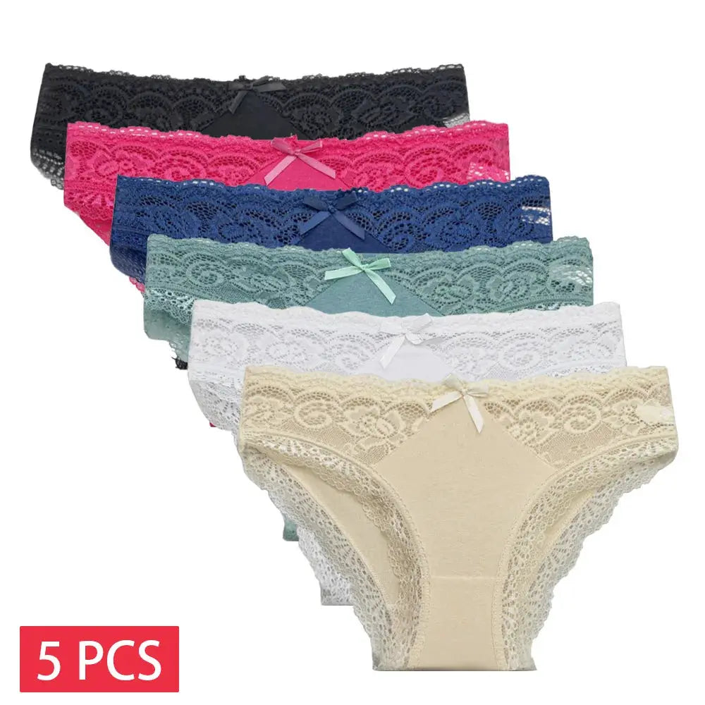 Lace panties for women, 5 PCS set, low-rise, assorted colors, cotton briefs