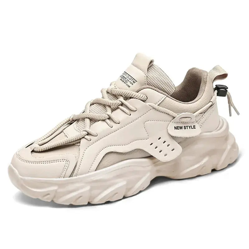 Simples Market men's breathable thick-soled casual sneakers in beige with chunky outsole