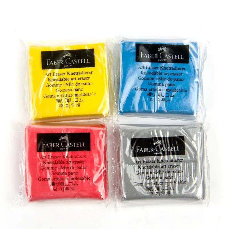 kneadable art erasers 4-pack by Faber-Castell in yellow, blue, pink and gray
