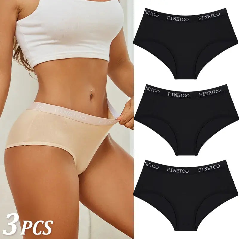 3-pack women's cotton briefs with FINETOO waistband in beige and black