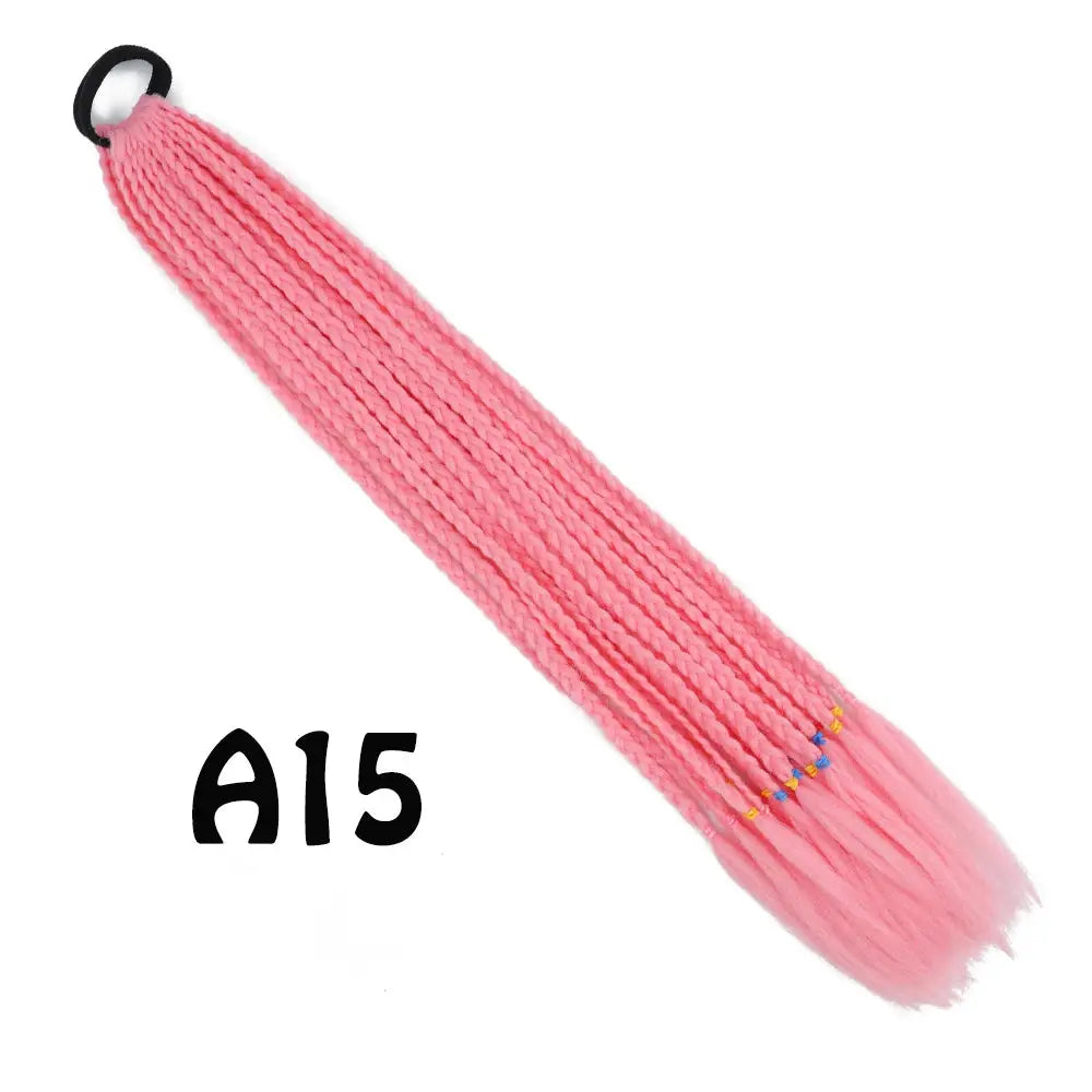 Braided ponytail extension, pink gradient, 24in, synthetic hair with elastic band