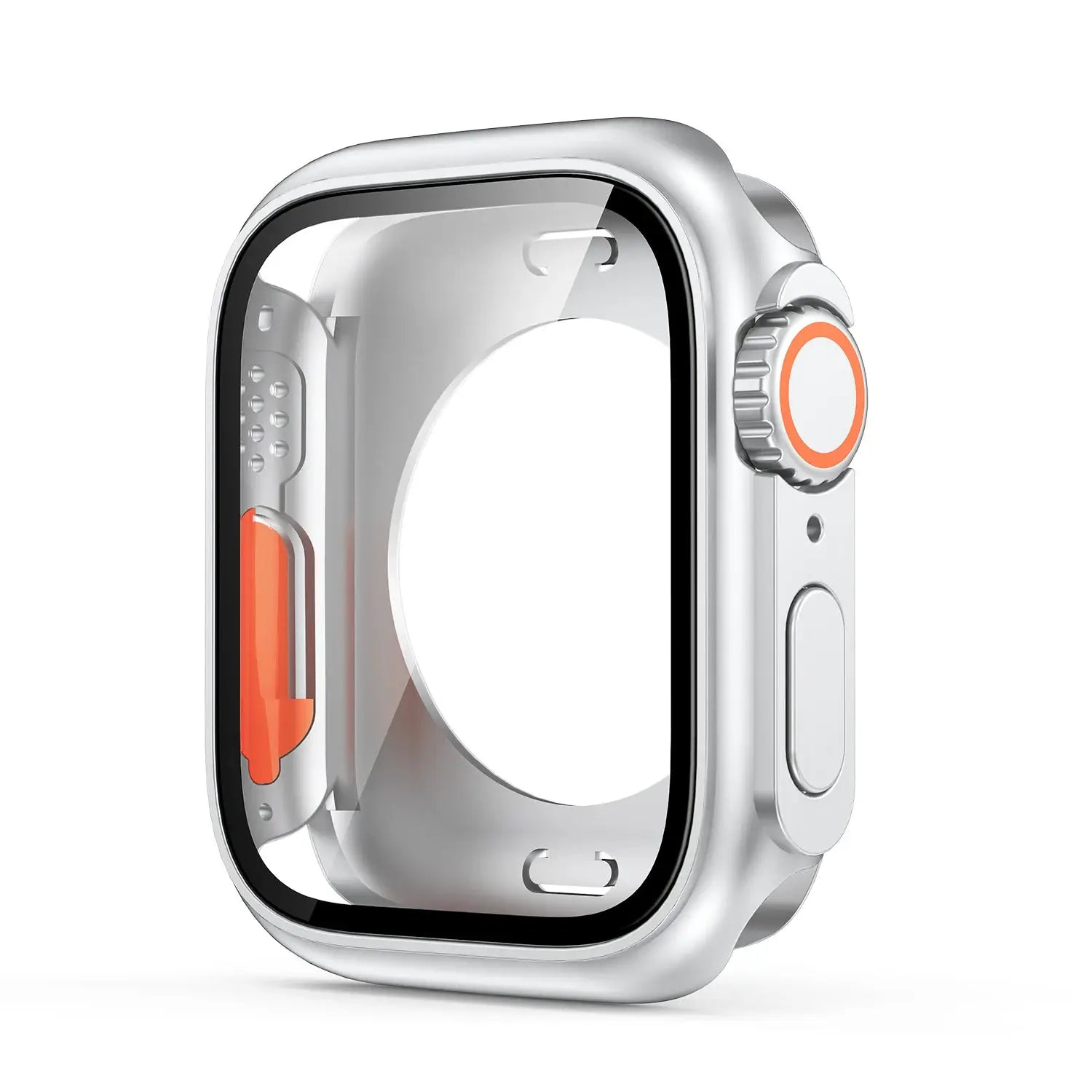 Simples Market Apple Watch bumper case for 40–46mm with PC front/rear protection, silver with orange crown ring