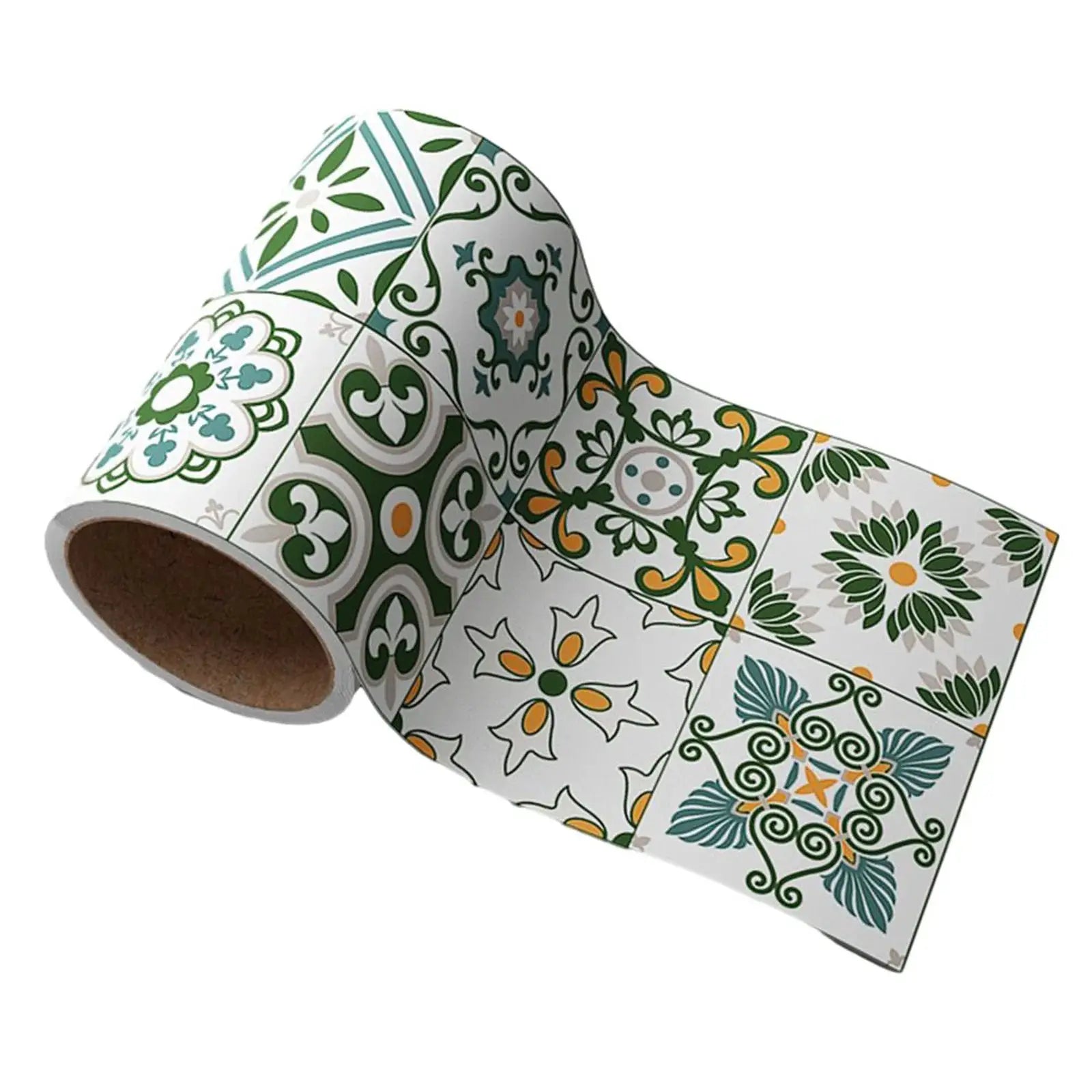 Self-adhesive waist line decorative strip roll with green tile-pattern motifs; waterproof peel-and-stick wall border decor