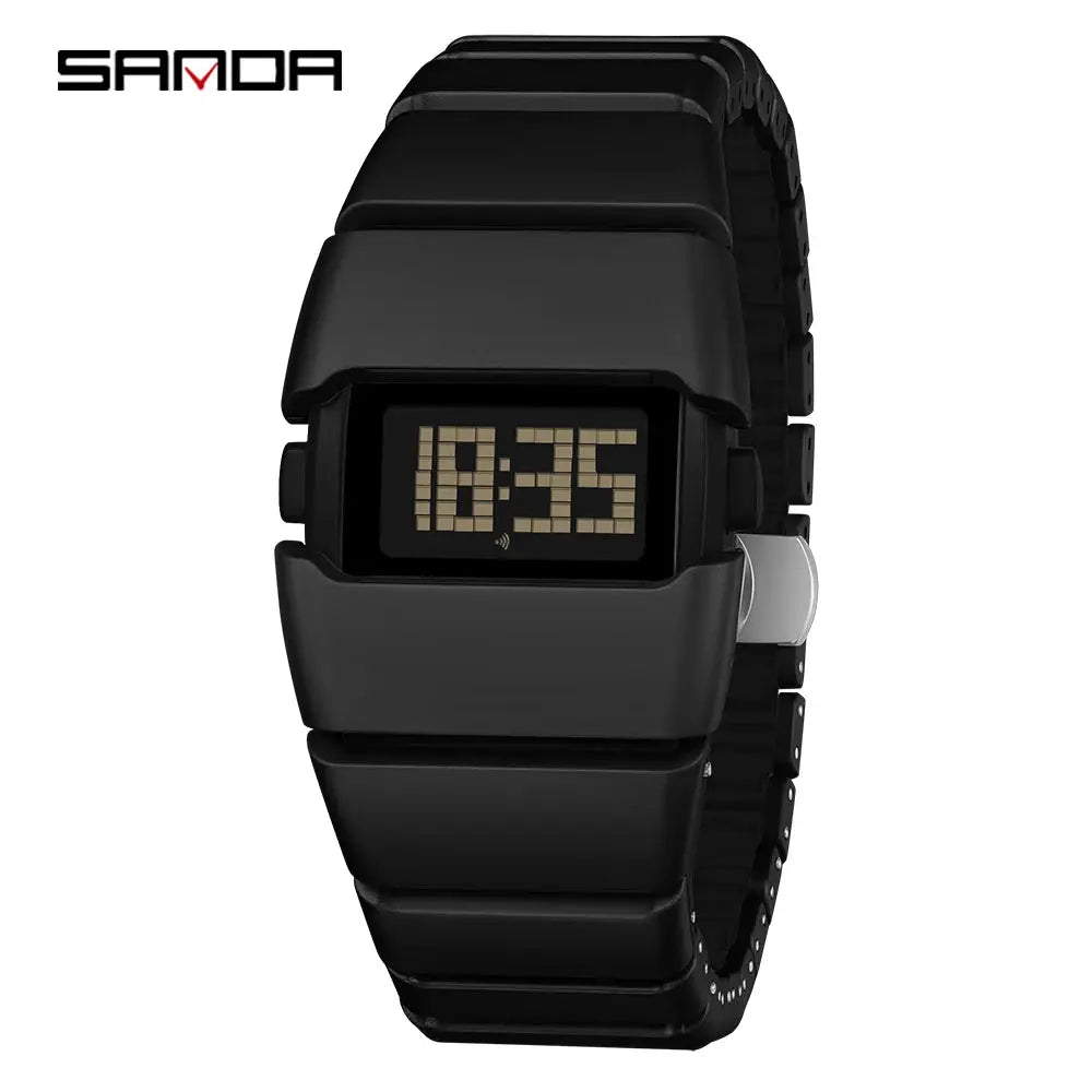 SANDA 9504 digital Y2K retro watch, black band with large LED-style display