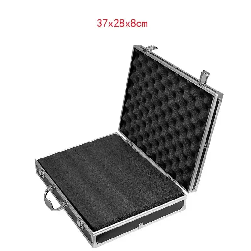 Simples Market shockproof aluminum tool organizer case with black foam interior, portable protective box (37x28x8 cm)