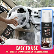 Foam Cleaner for Car Interior by H4Cacle; 2 bottles shown with white foam on a steering wheel