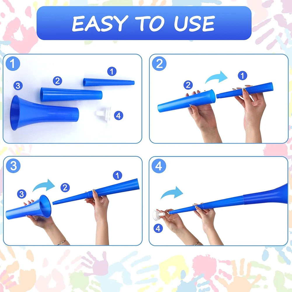 4 Pack 24 Inch Collapsible Stadium Horn Vuvuzela Noisemakers
