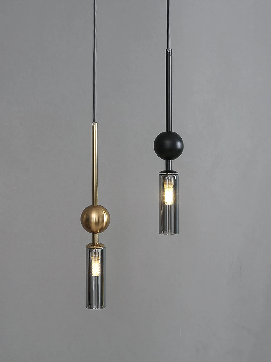 Nordic Light Luxury pendant lights pair in gold and black iron with glass shades, LED